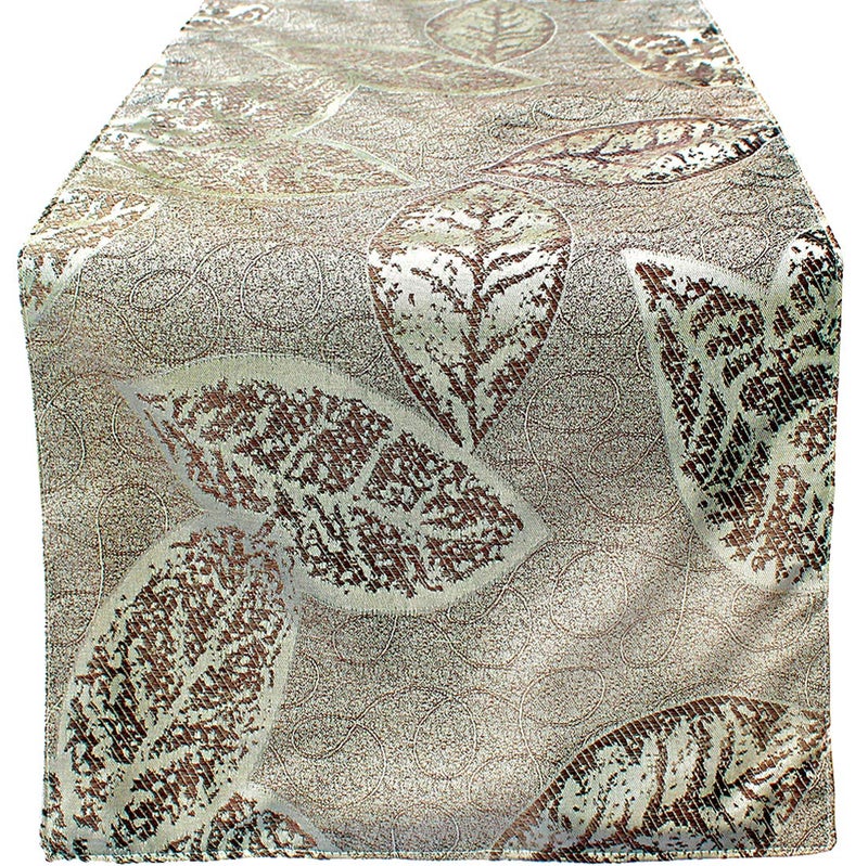 OLYPHAN 72 Table Runner Dining Elegant Spring / Fall Leaf Pattern Beige / Gold / Cream / Sand / Off White â€“ Glam Thanksgiving Dinner, Easter Decoration, Christmas DÃ©cor, Holiday Party Decorations 13 x 72 Inch - Image 1